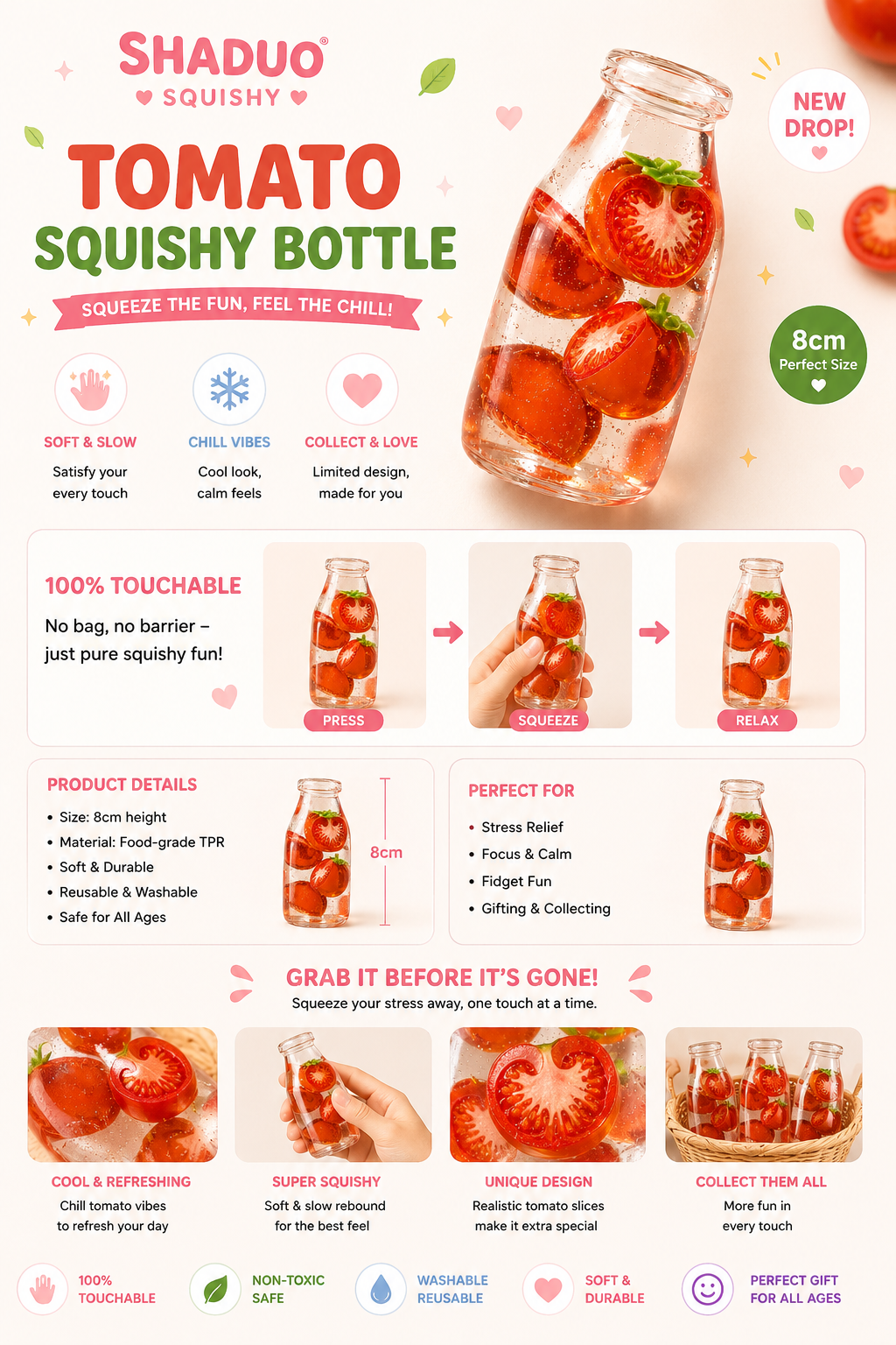 [Touch Me] Cherry Tomato Milk Bottle Gel Squishy (Vaseline texture)