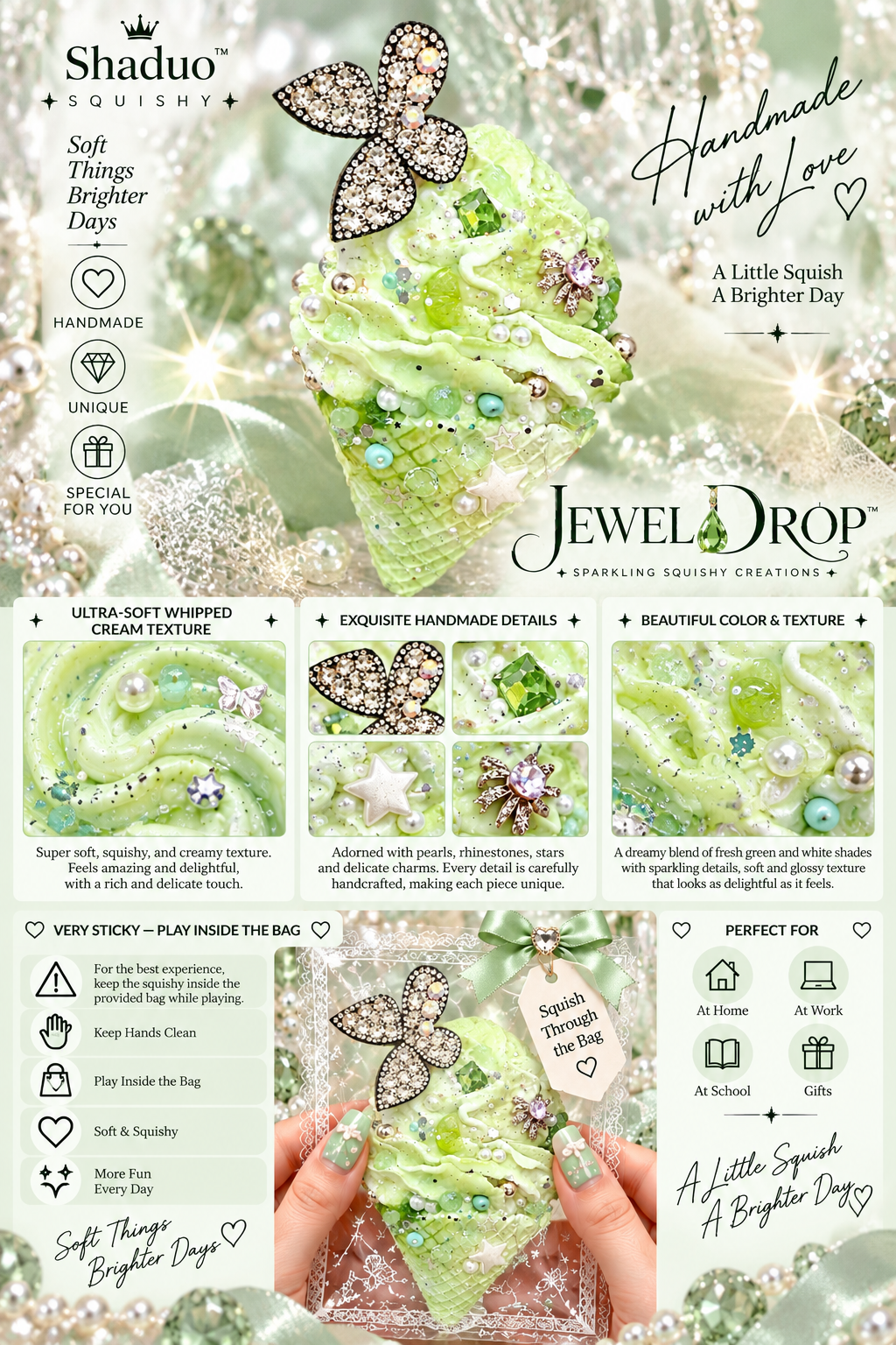 Jewel Drop Series - Match Green Butterfly Ice Cream Cone Squishy