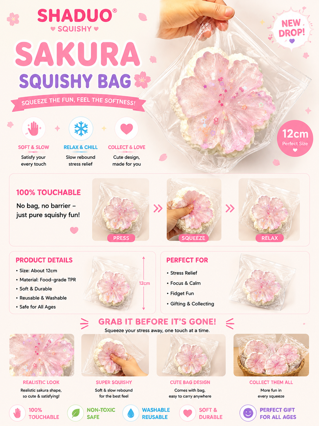 Candy Dream - Sakura Flower Crystal Glitter Squishy Toy