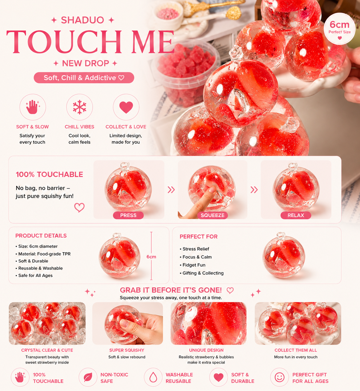 [Touch Me] Juicy Watermelon Wedge Gel Ball Squishy