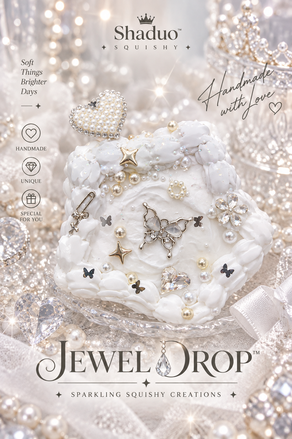 Jewel Drop Series - Pure White Butterfly star Cake Squishy