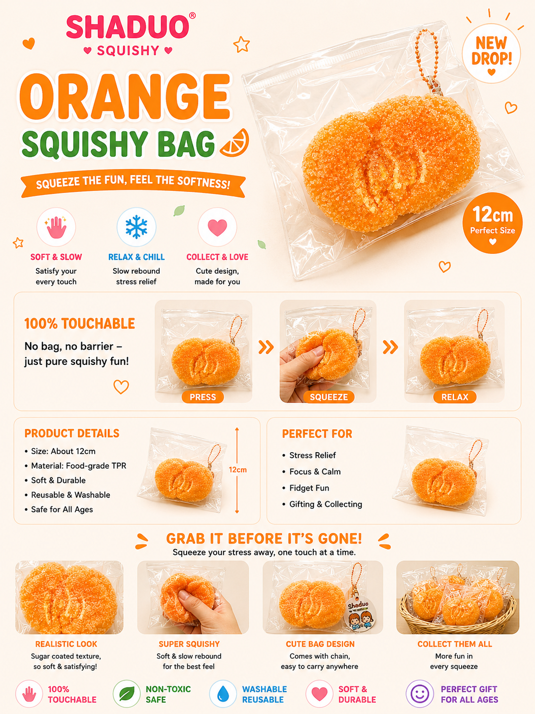 Candy Dream Series - Sugar Coated Orange Peach Slice Squishy Toy