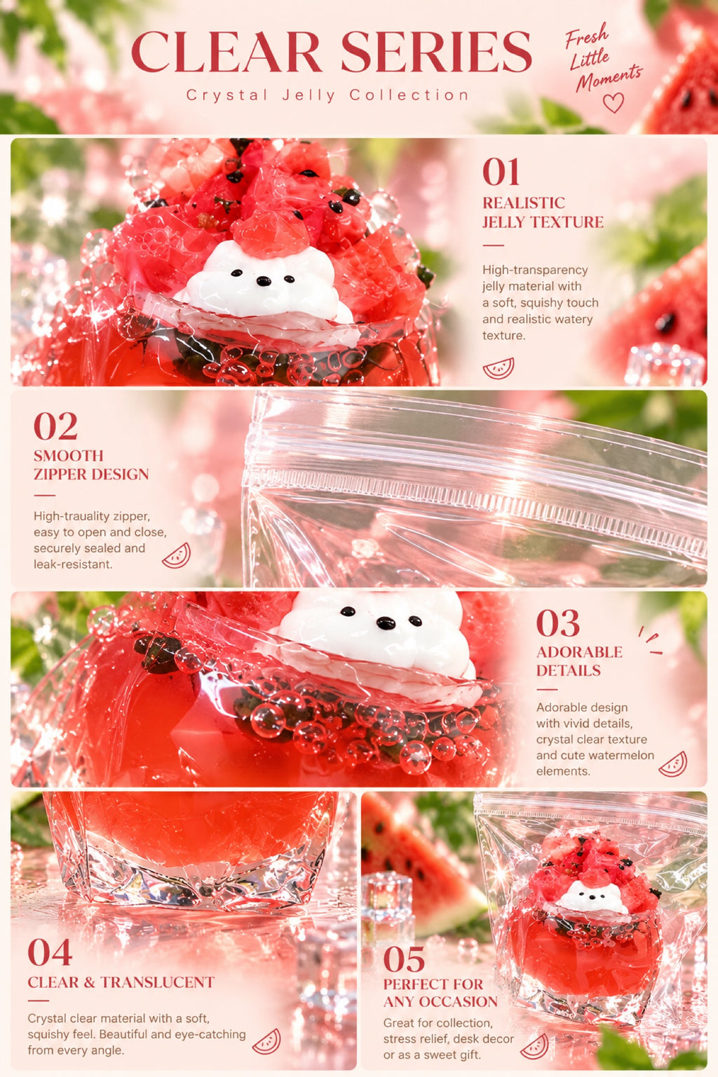 SHADUO Clear Series Watermelon Jelly Jar Squishy