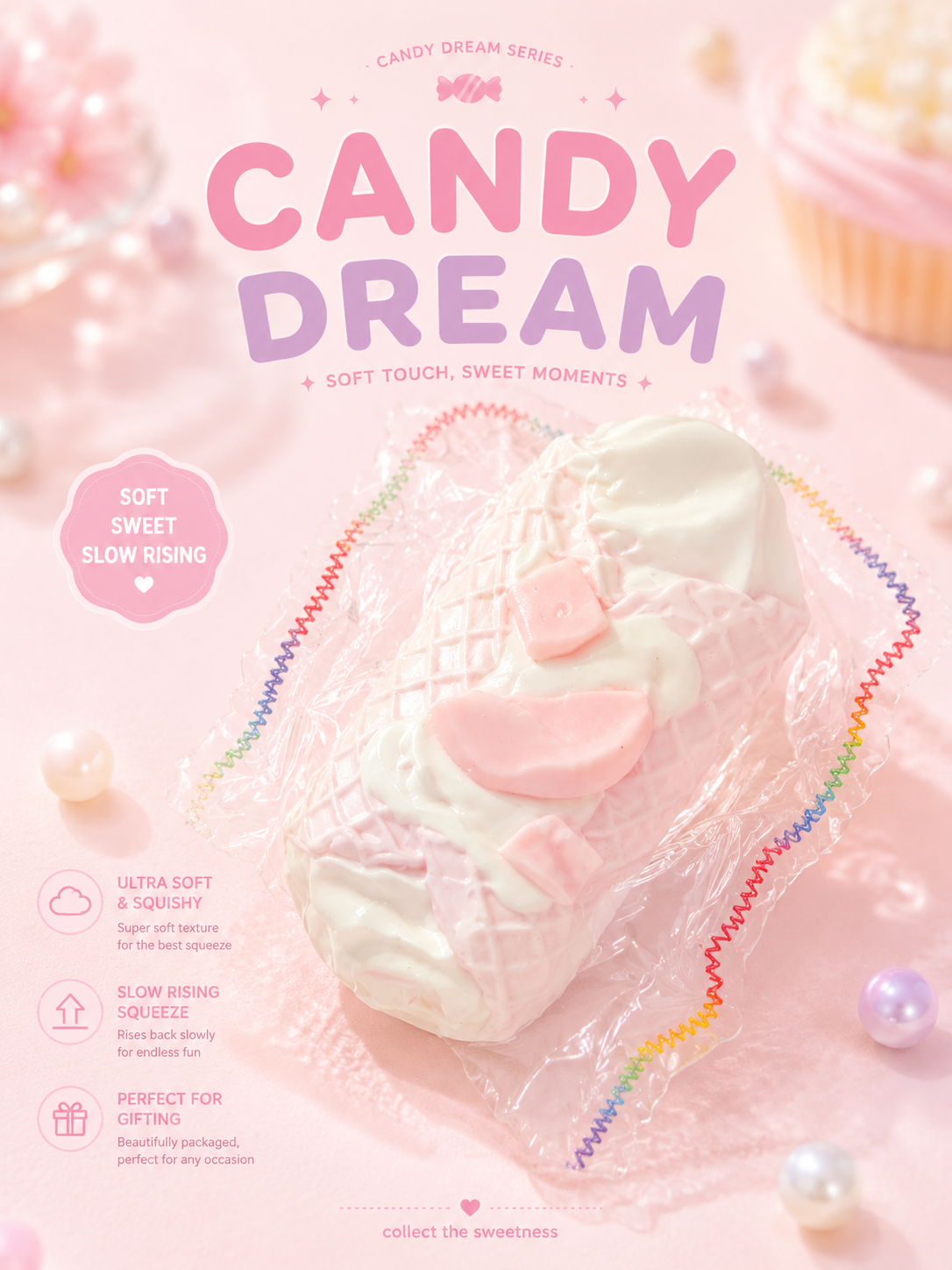 Pink Waffle Ice Cream Roll Squishy
