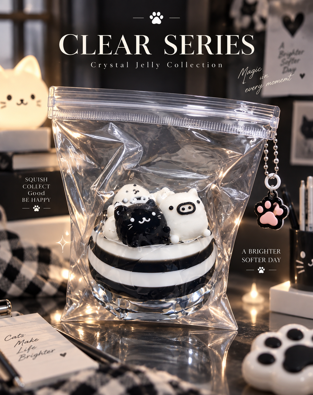 Clear Series - Black Cat & Piggy Parfait Crystal Jelly Squishy