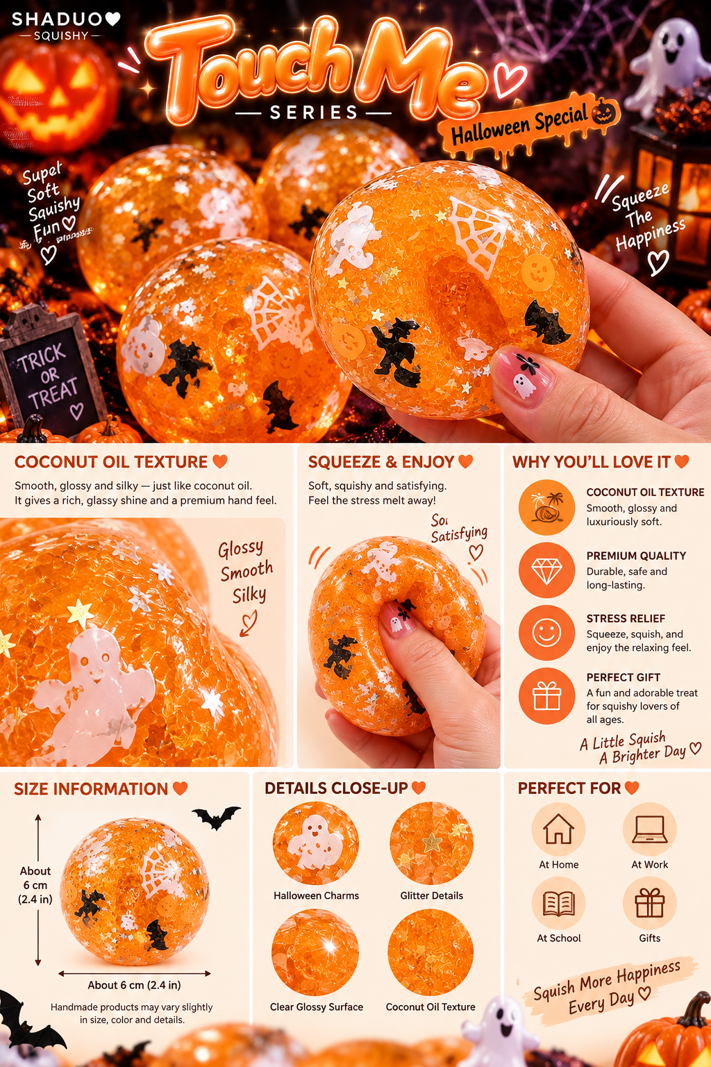 Touch Me Series-Halloween Orange Confetti Squishy Orb
