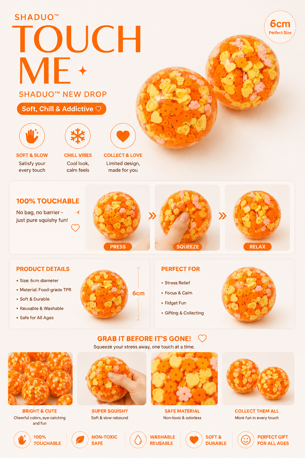 [Touch Me] Sunny Citrus Flower Confetti Ball Squishy