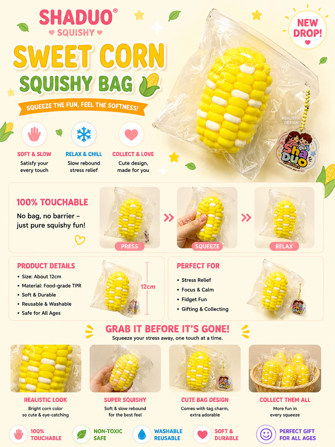 Candy Dream Series Sweet Corn Cob Squishy Toy