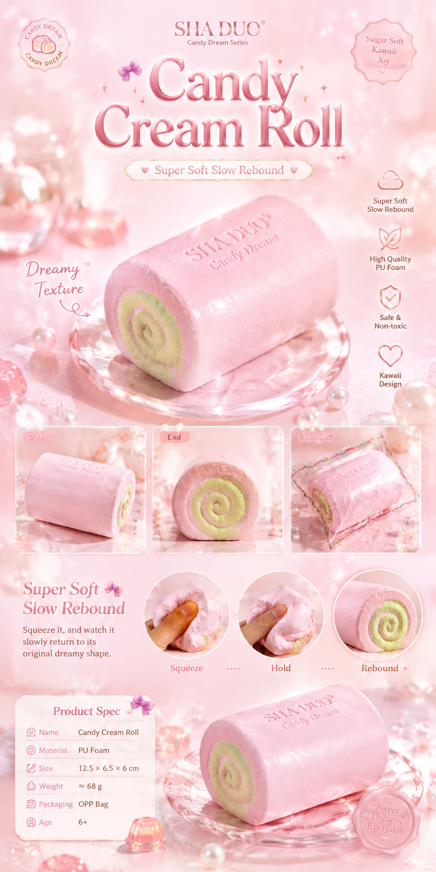 SHADUO Candy Dream Swiss Roll Squishy