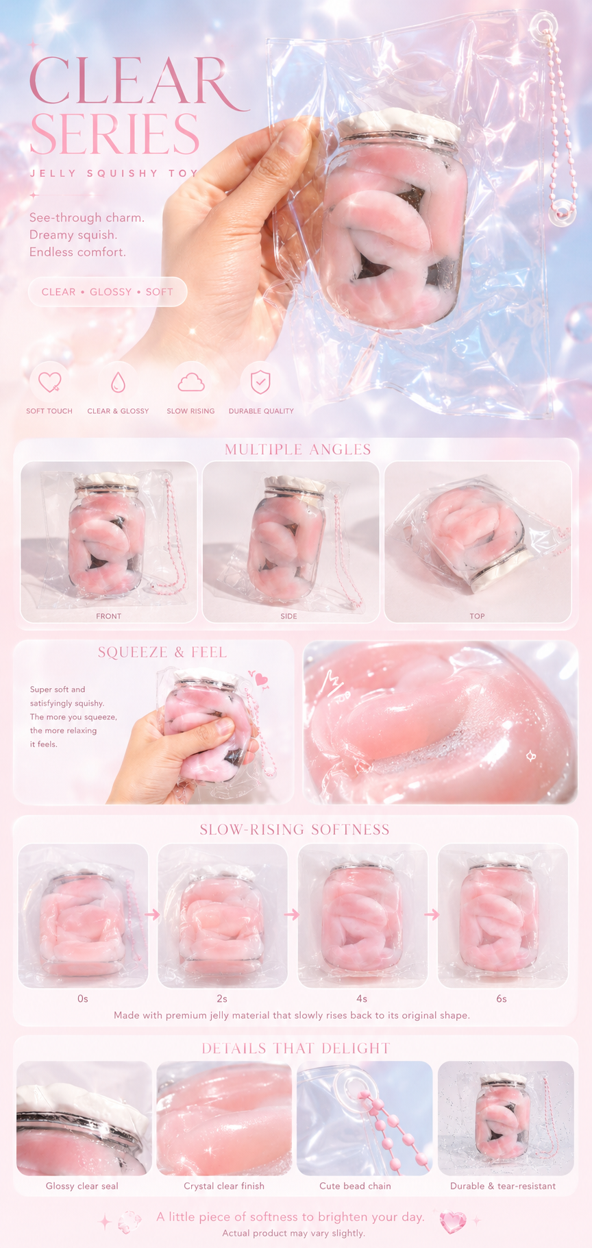 SHADUO Clear Series peach jelly jar squishy