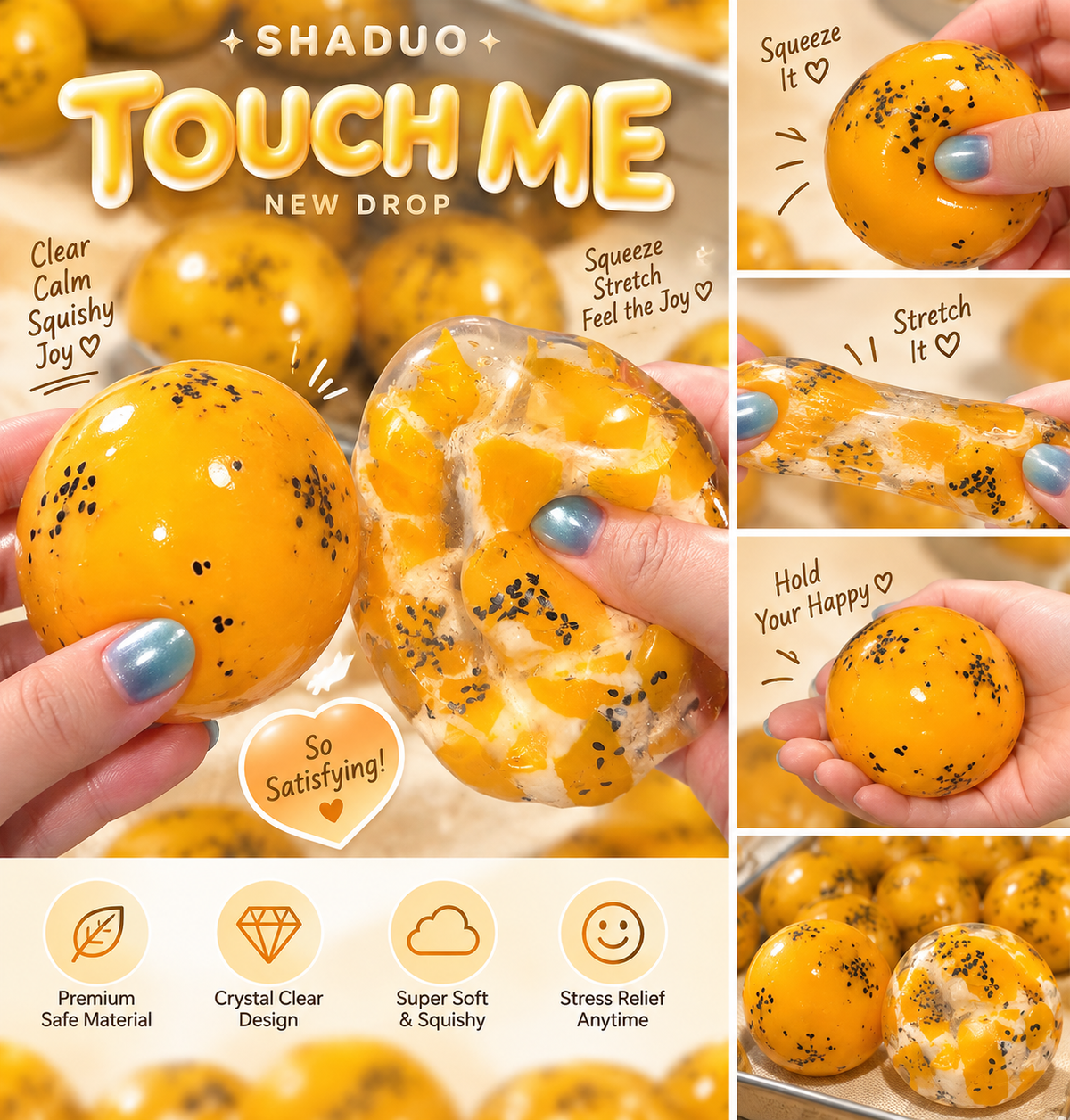 SHADUO Touch Me Series - Crispy egg yolk Vaseline Squishy(wax cracking yolk)