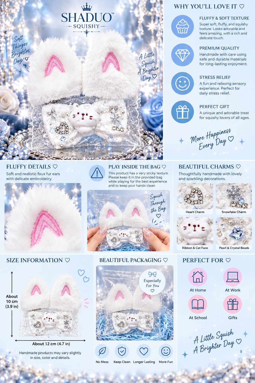 Jewel Drop Series - Fluffy Bunny Ears Bowknot Squishy