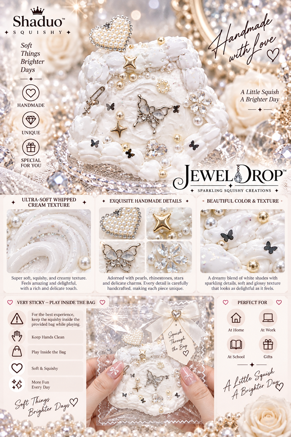 Jewel Drop Series - Pure White Butterfly star Cake Squishy