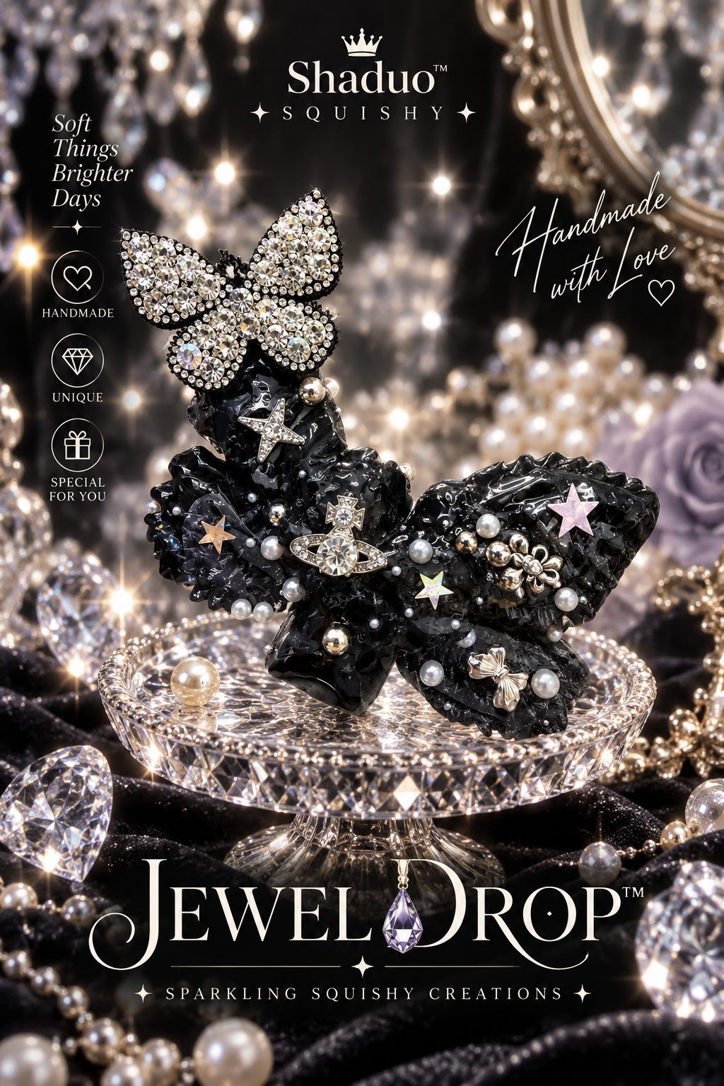 Jewel Drop Series - Midnight Diamond Butterfly Squishy