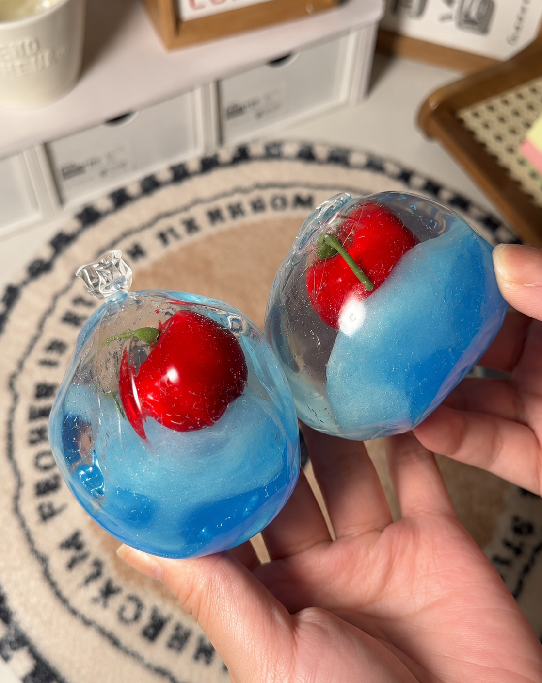 [Touch Me] Frosted Ice Blue Cherry Crystal Ball Squishy