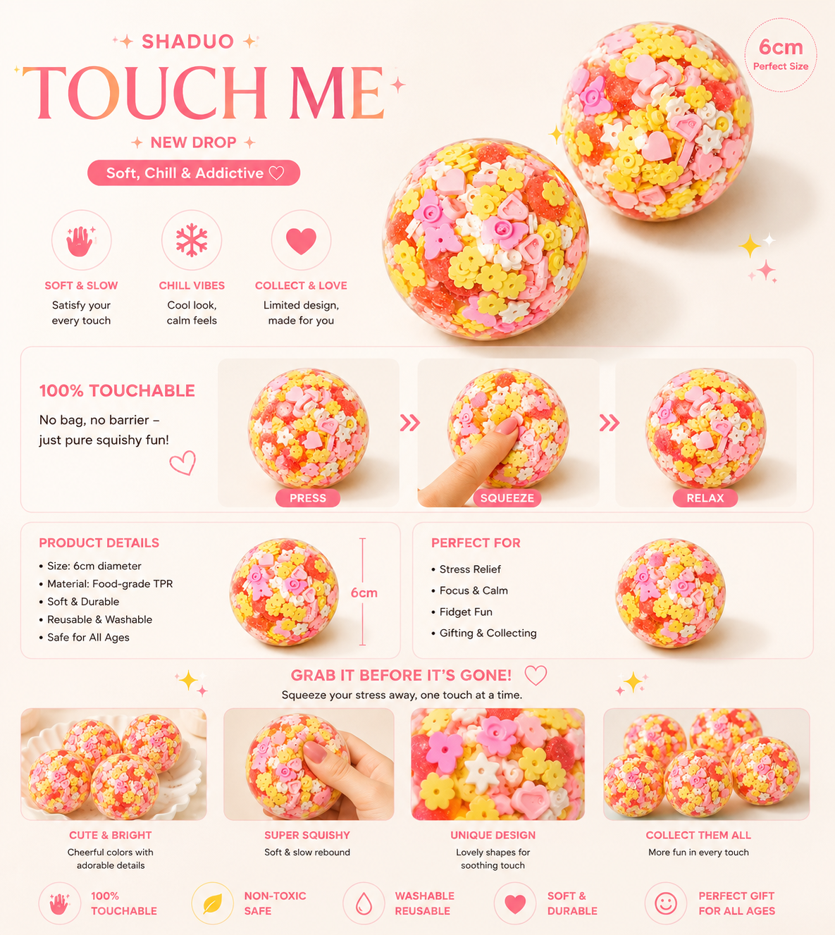 [Touch Me] Pastel Flower & Heart Garden Ball Squishy