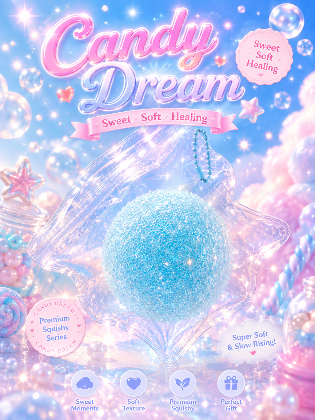 Candy Dream-Crystal Blue Sugar Orbeez Orb Squishy Toy