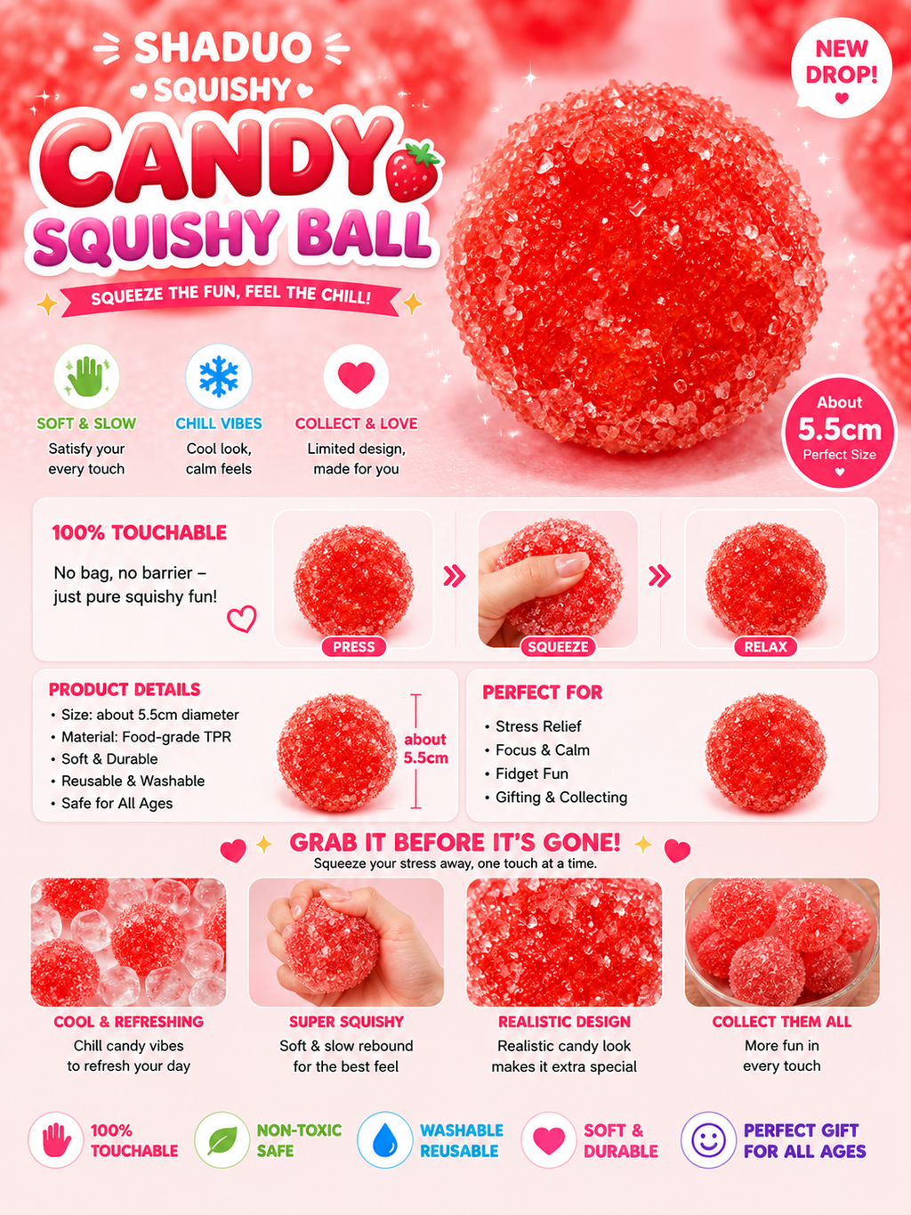 SHADUO Touch Me Series - Red Sugar Ball Squishy