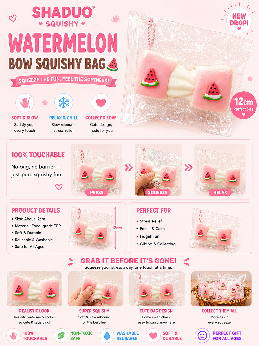 Candy Dream Series - Watermelon Ribbon Marshmallow Sandwich Squishy Toy