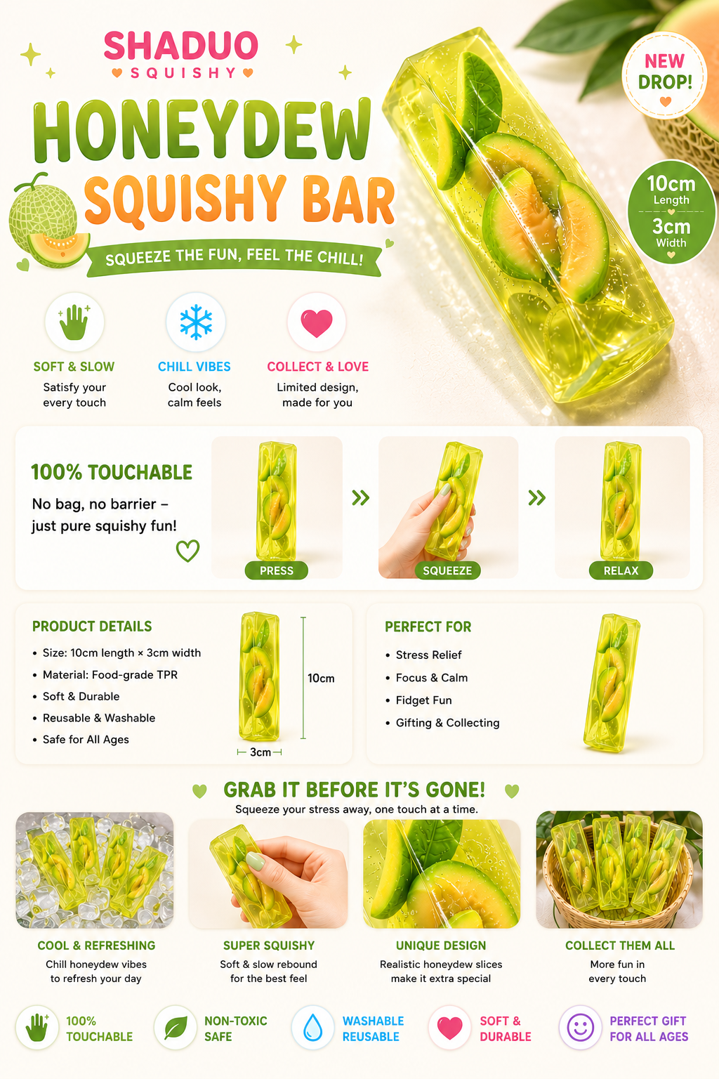 [Touch Me] watermelon Slice Clear Block Gel Squishy (Vaseline texture)