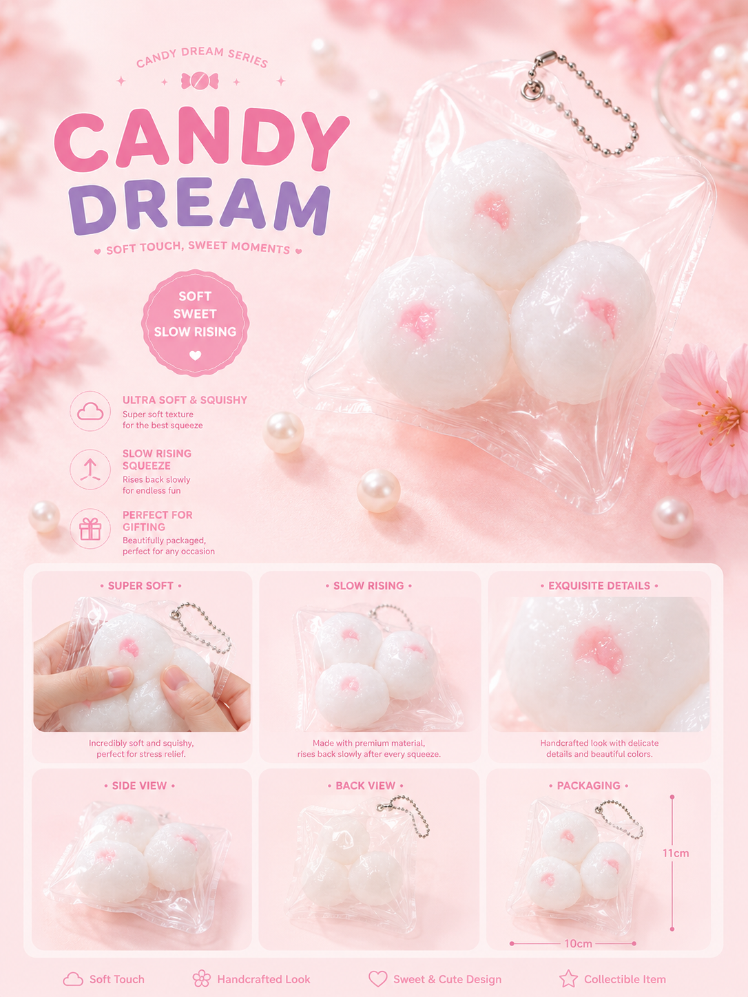 Mini Lychee Mochi Chain Squishy (3-Pack)