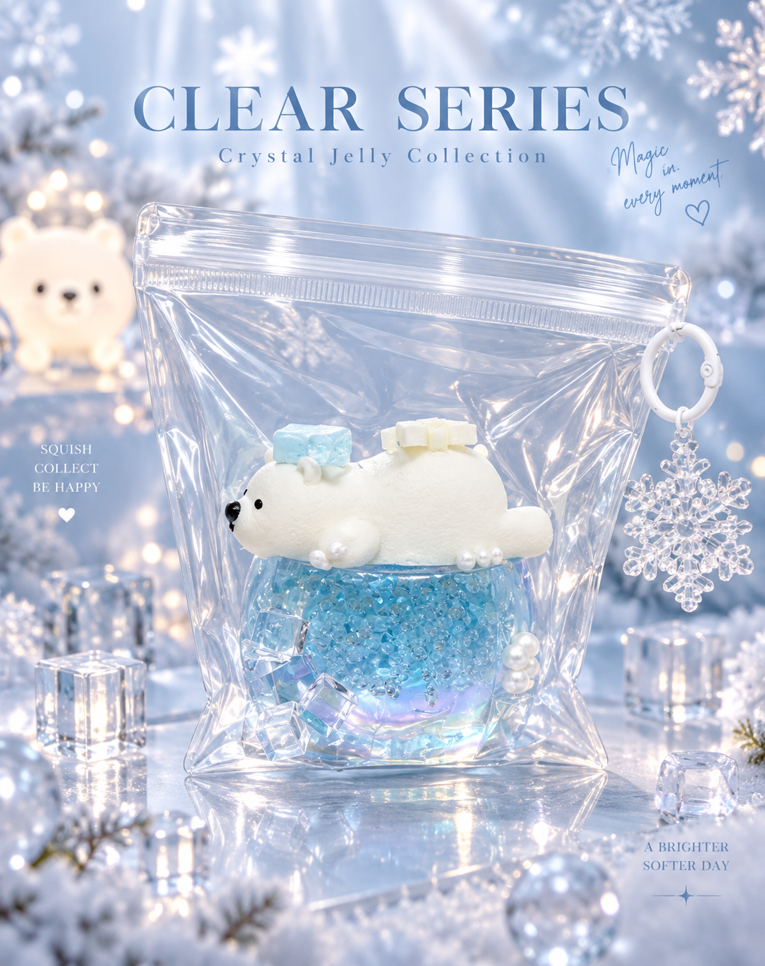 Clear Series - Winter Polar Bear Snowflake Crystal Jelly Squishy