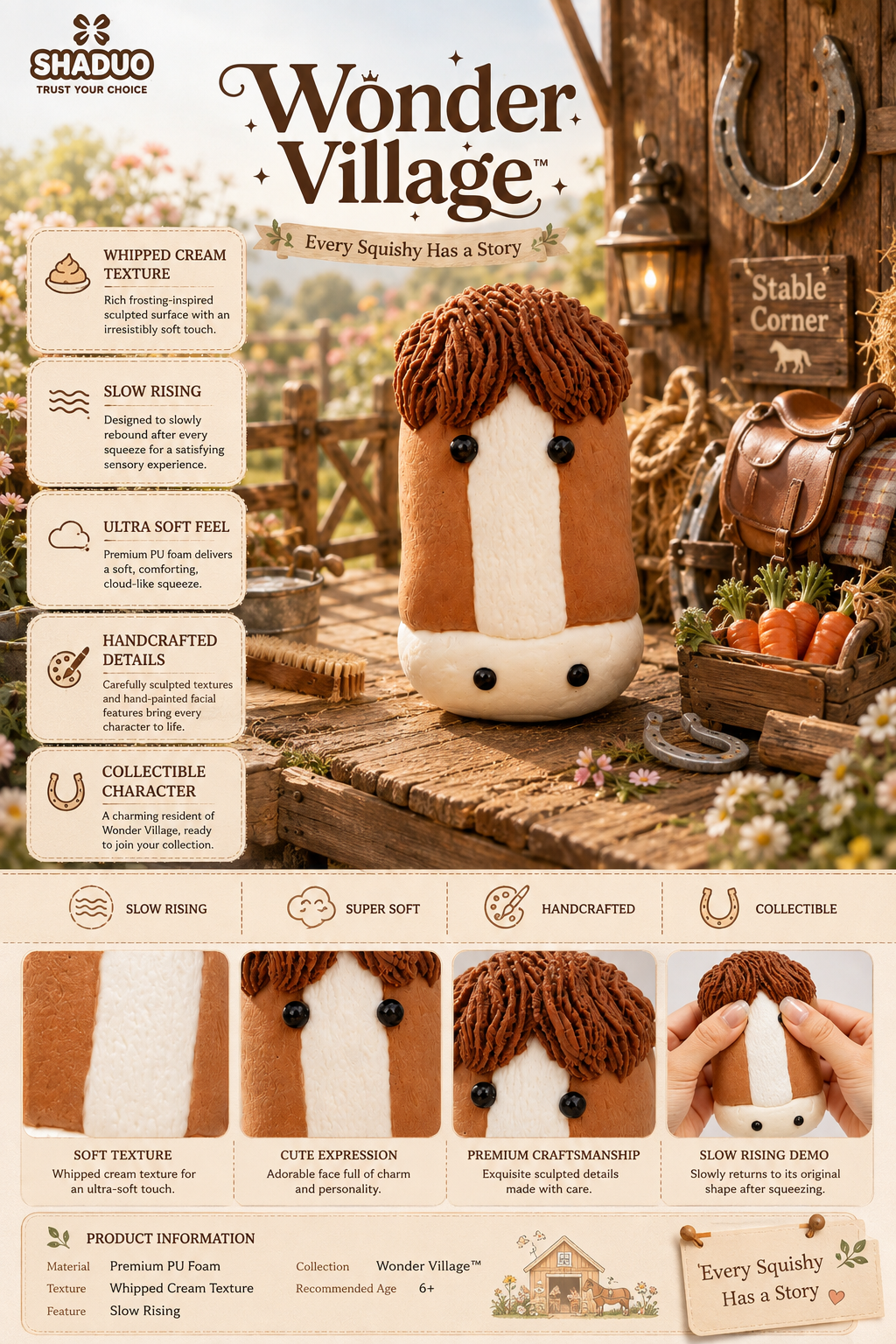 Wonder Village - Stable Corner Horse Whipped Cream Squishy Toy