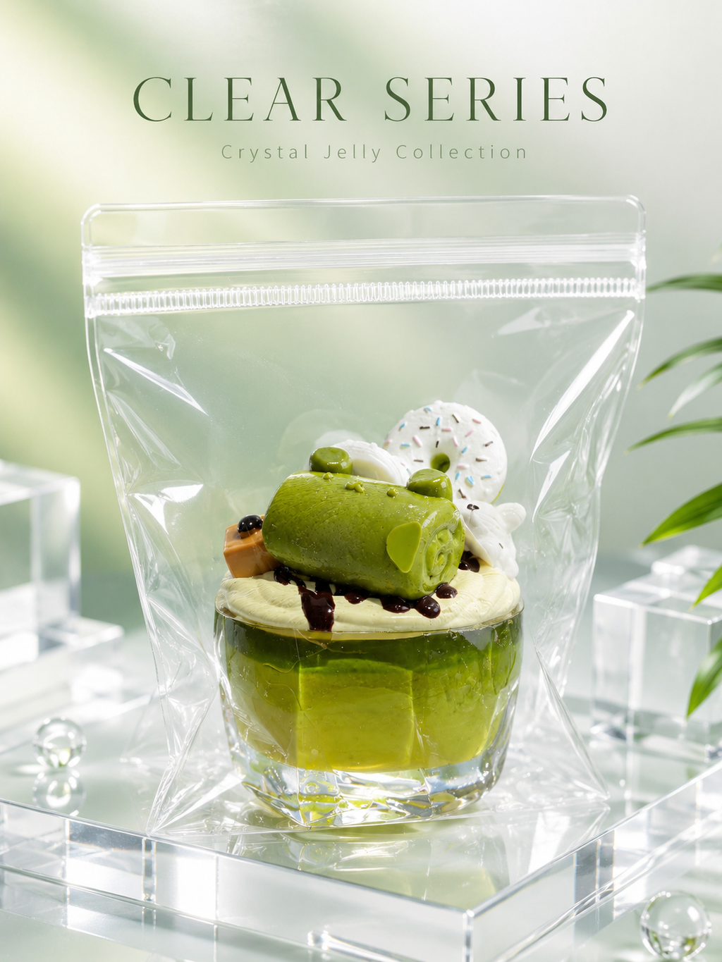 Elegant Matcha Parfait Crystal Jelly Squishy