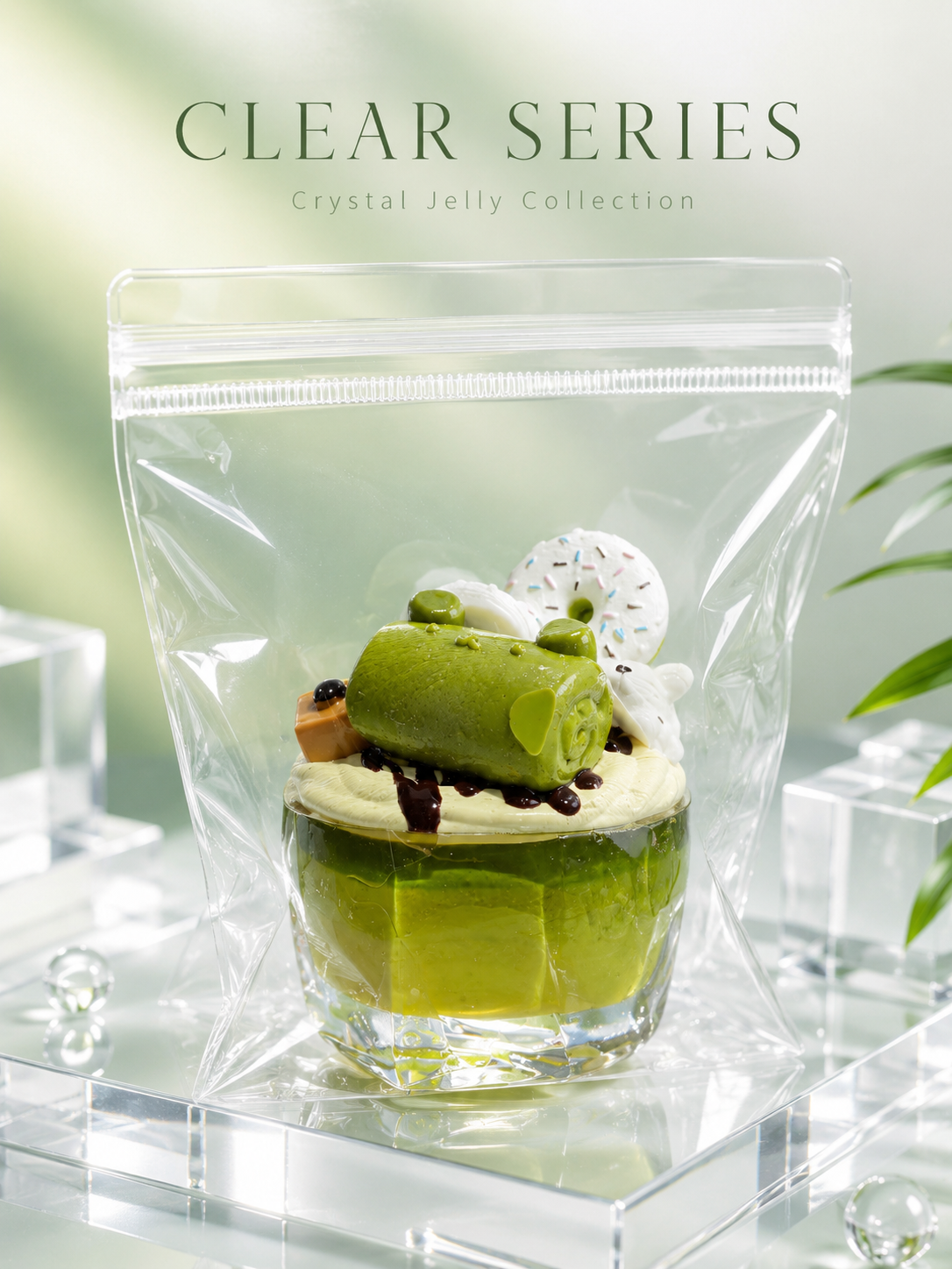 Elegant Matcha Parfait Crystal Jelly Squishy