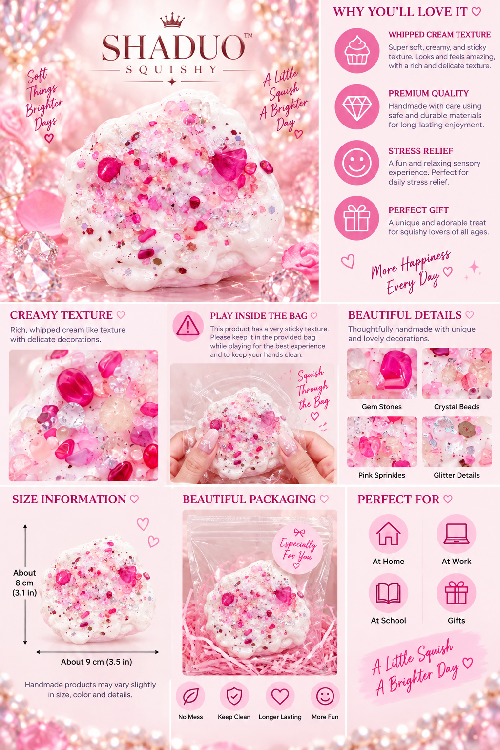 Jewel Drop Series - Pink Sparkle Cake Squishy