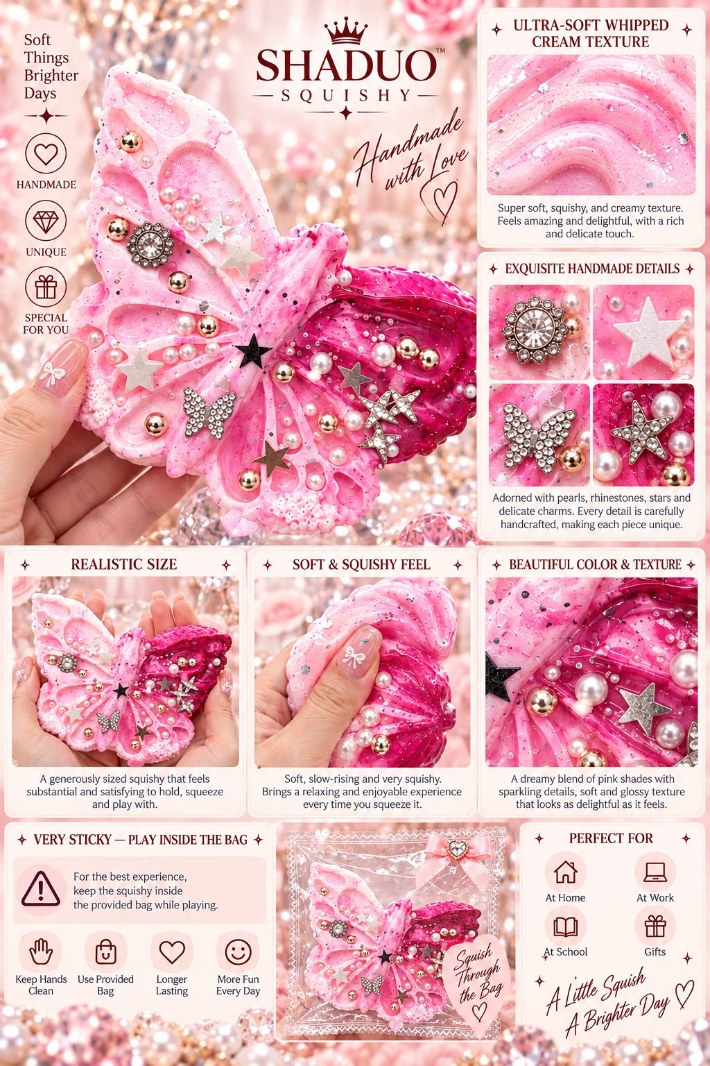 Jewel Drop Series - Pink Ombre Butterfly Jewel Squishy