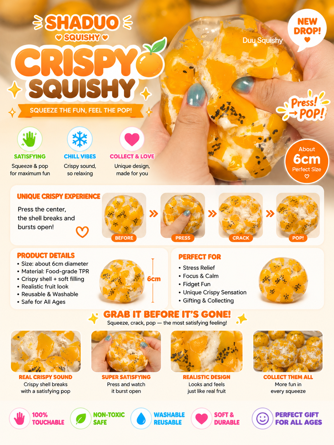 SHADUO Touch Me Series - Crispy egg yolk Vaseline Squishy(wax cracking yolk)