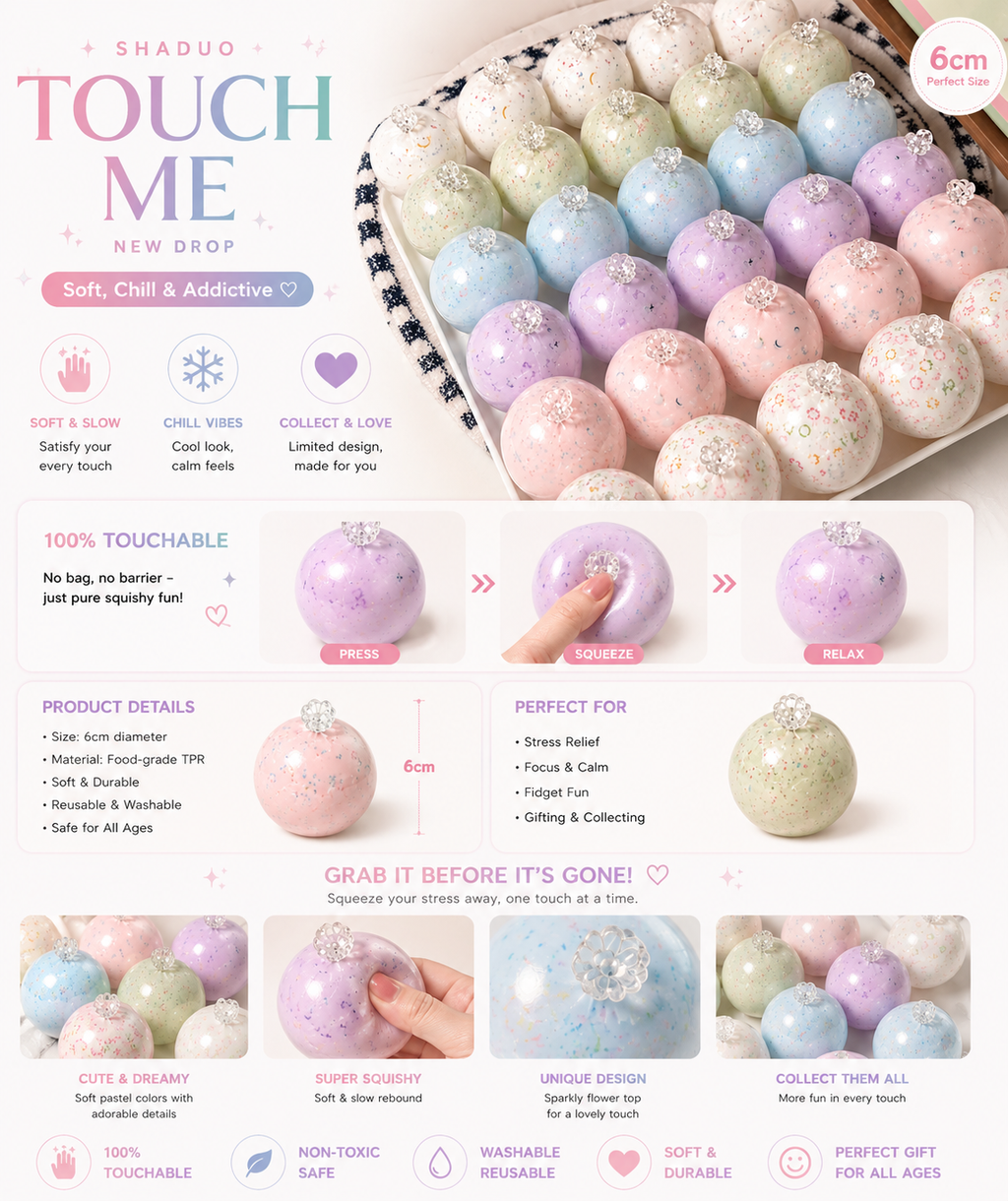 [Touch Me] Pastel Rainbow Speckled Crown Ornament Ball Squishy