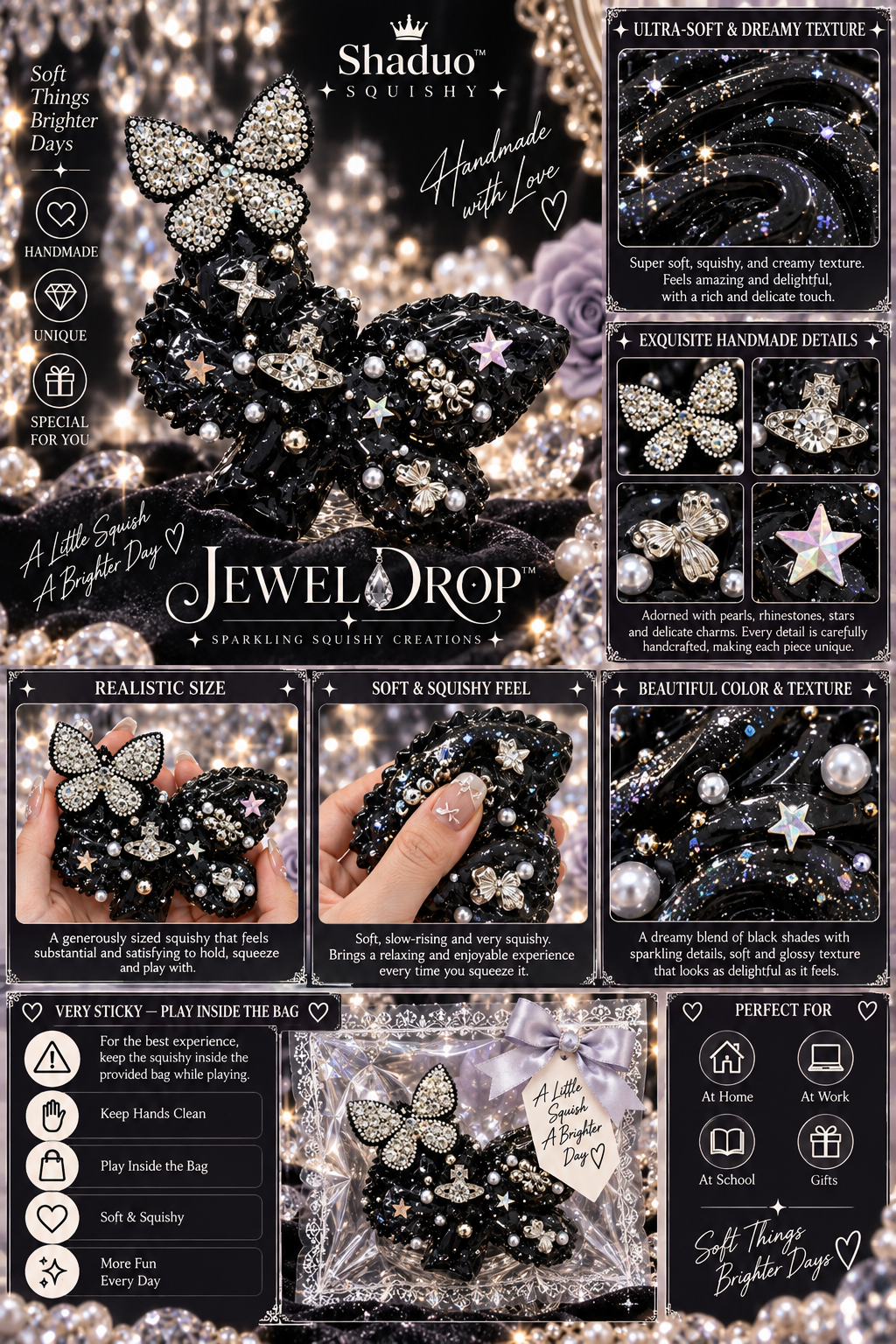 Jewel Drop Series - Midnight Diamond Butterfly Squishy