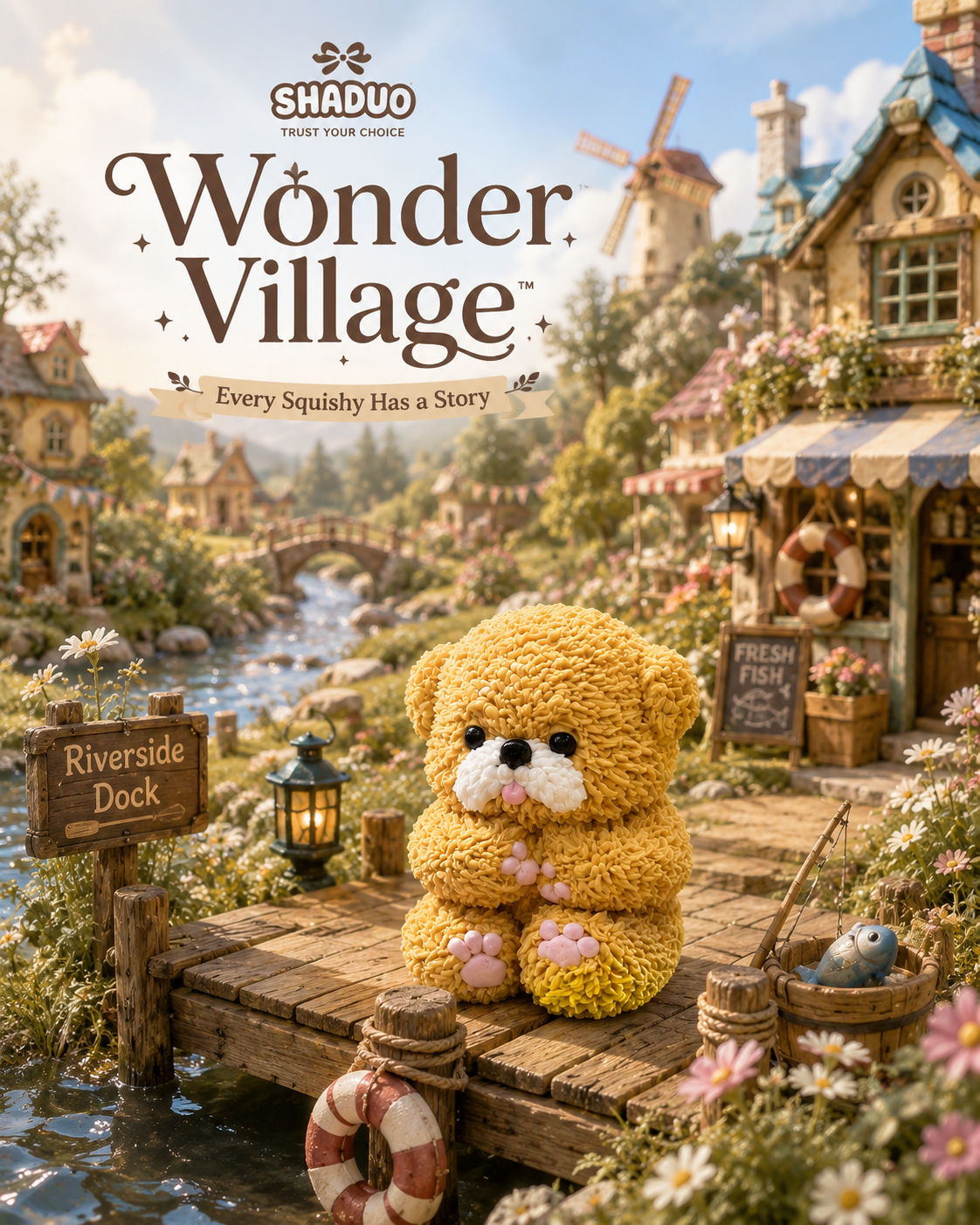 Wonder Village - Riverside Dock Bear Whipped Cream Squishy Toy