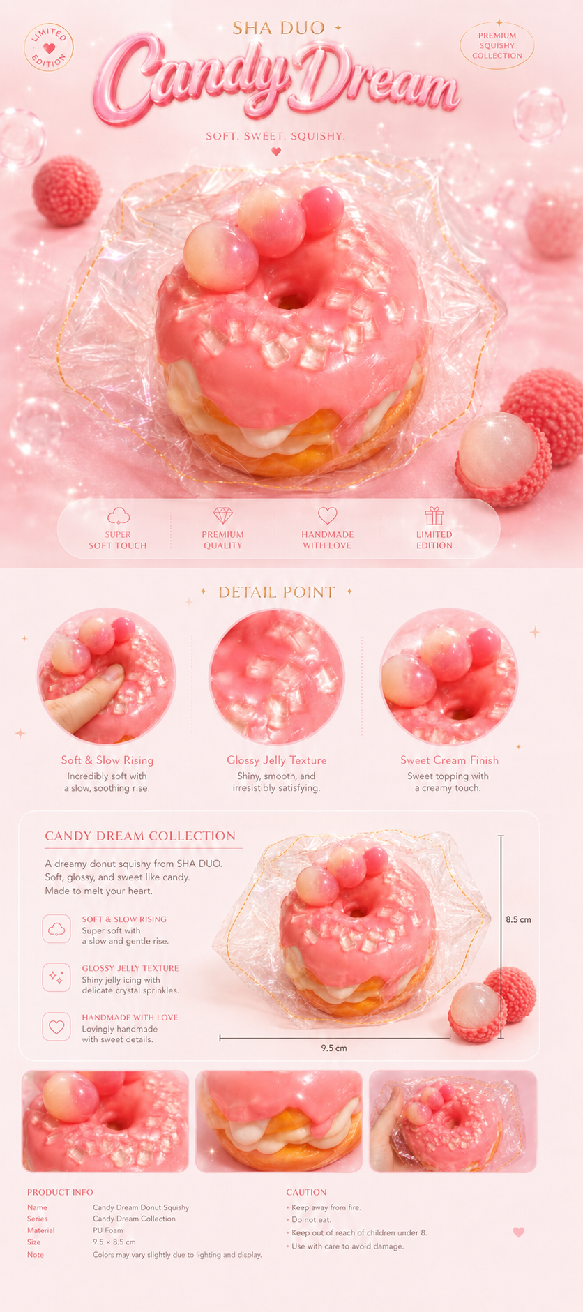 SHADUO Candy Dream Lychee Cream Donut Squishy