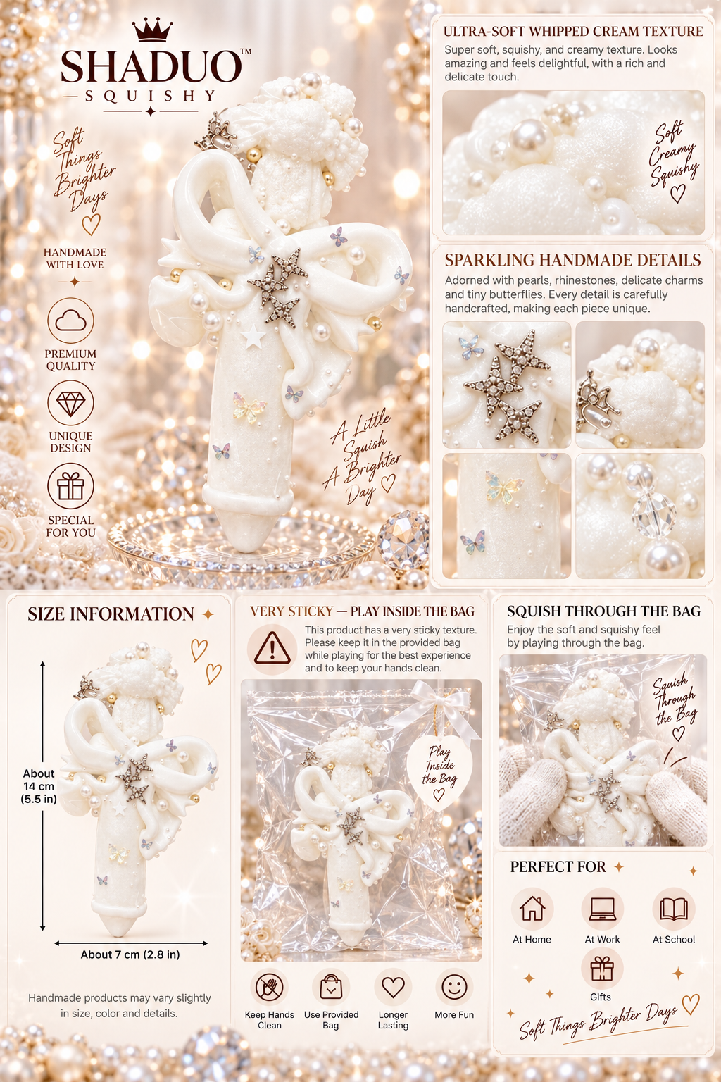 Jewel Drop Series - Pure White Bow & Star Jewel Ribbon Squishy