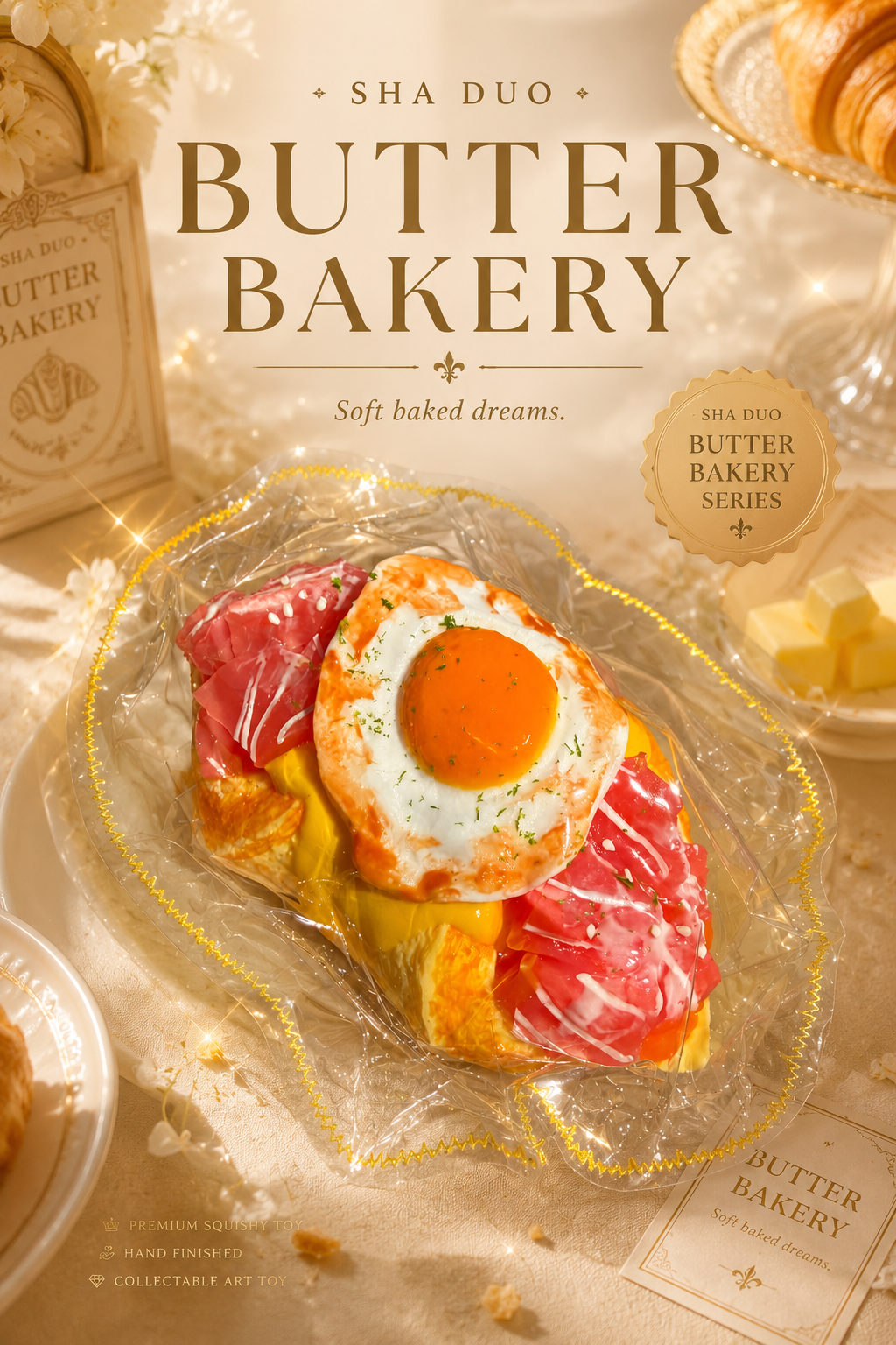 Gourmet Fried Egg & Ham Croissant Squishy Toy