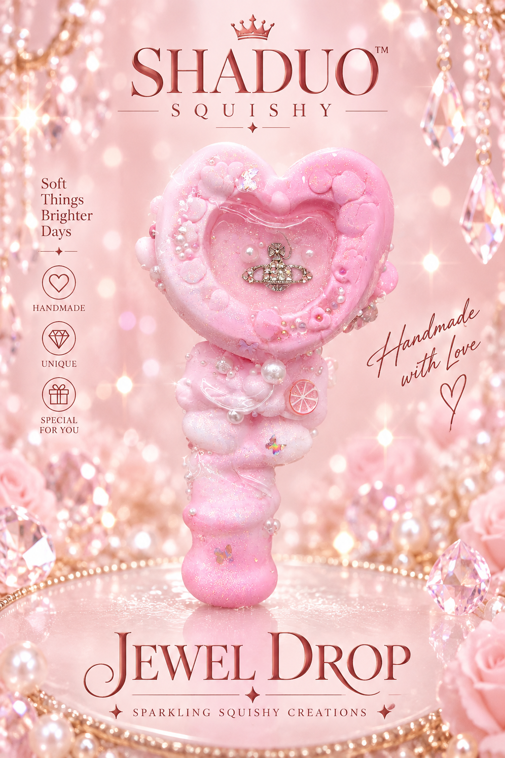 Jewel Drop Series - Rainbow Heart Magic Wand Squishy