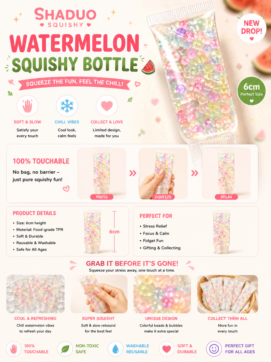 [Touch Me] Pastel Ring Beads Squeeze Tube Squishy (Vaseline texture)