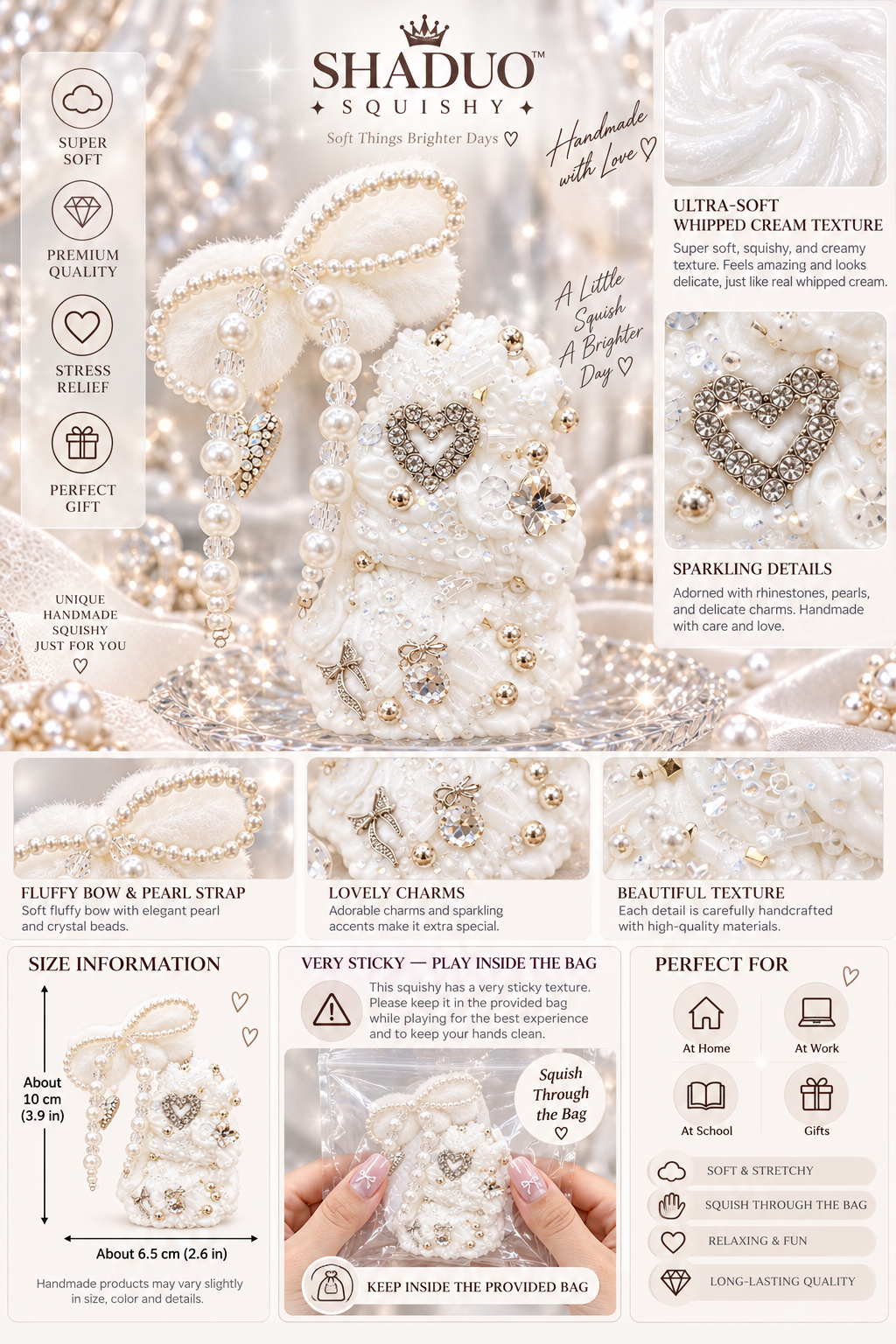 Jewel Drop Series - Elegant Pearl Bow White Squishy