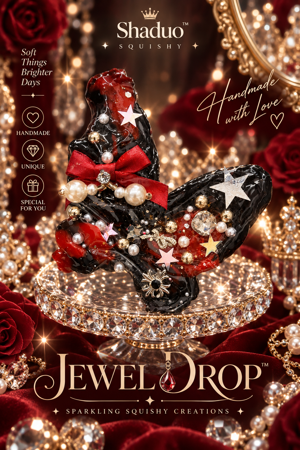 Jewel Drop Series - Crimson Velvet Bow Butterfly Squishy
