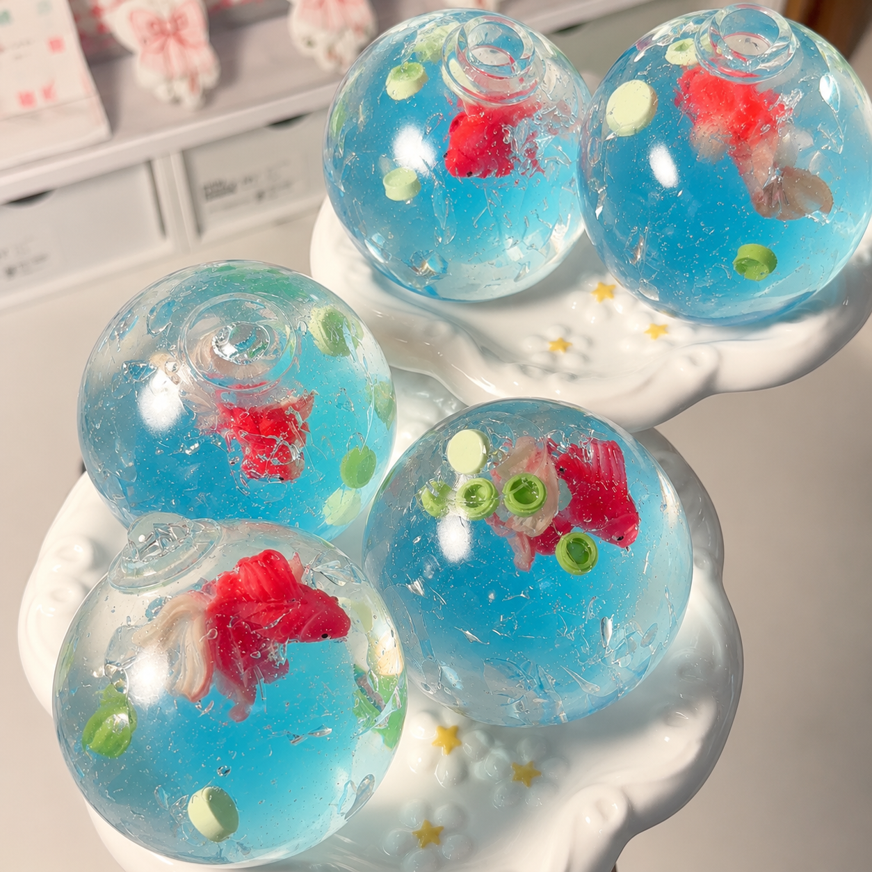 [Touch Me] Blue Lagoon Red Goldfish Aquarium Ball Squishy