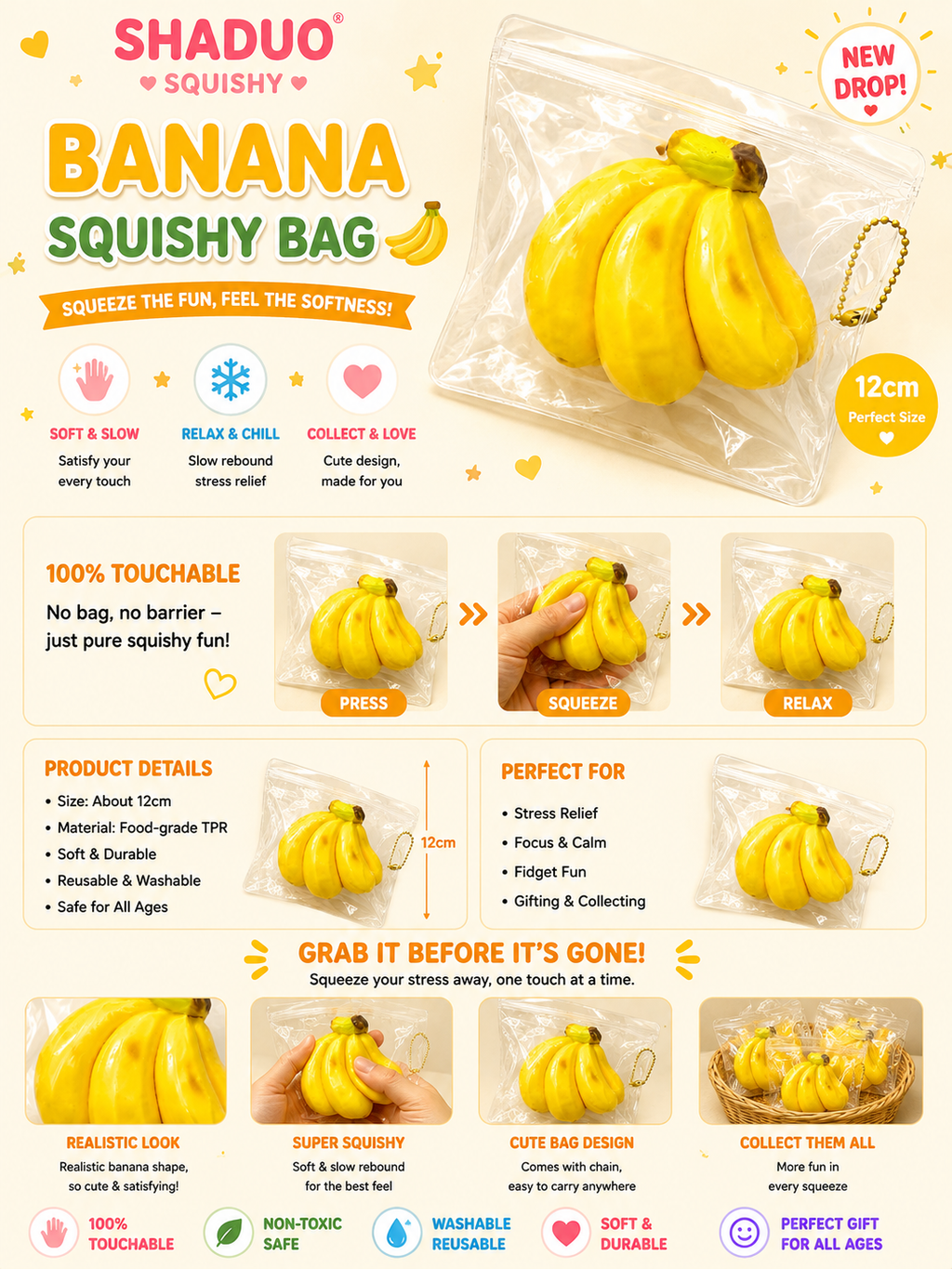 Candy Dream Series - Sweet Yellow Banana Cluster Squishy Toy