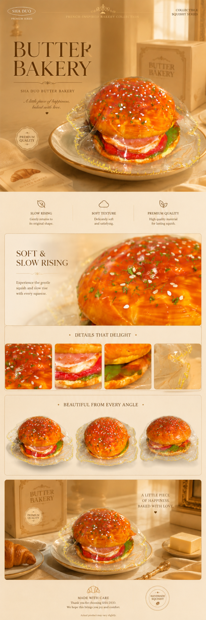Deluxe Savory Glaze Burger Squishy Toy