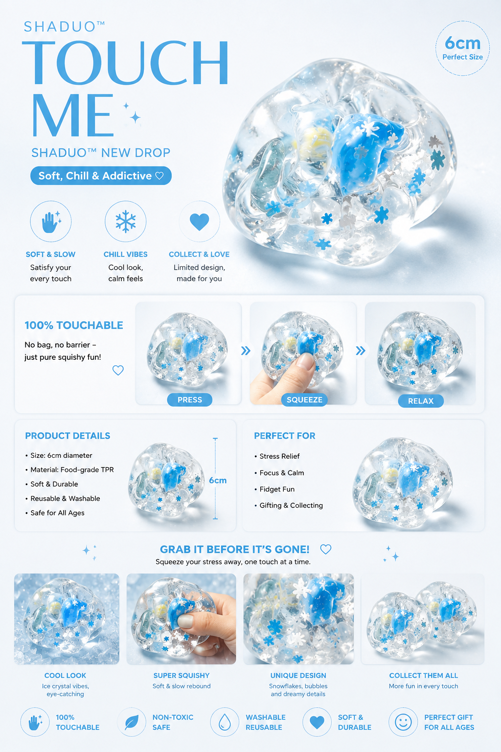 [Touch Me] Frozen Snowflake & Glacier Ice Gel Squishy ball