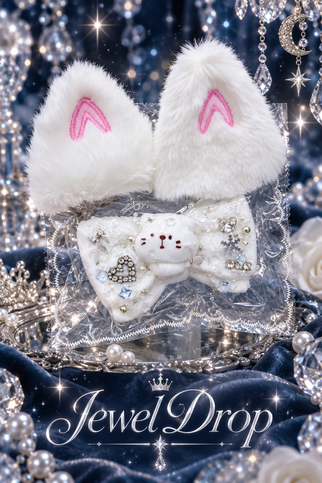Jewel Drop Series - Fluffy Bunny Ears Bowknot Squishy