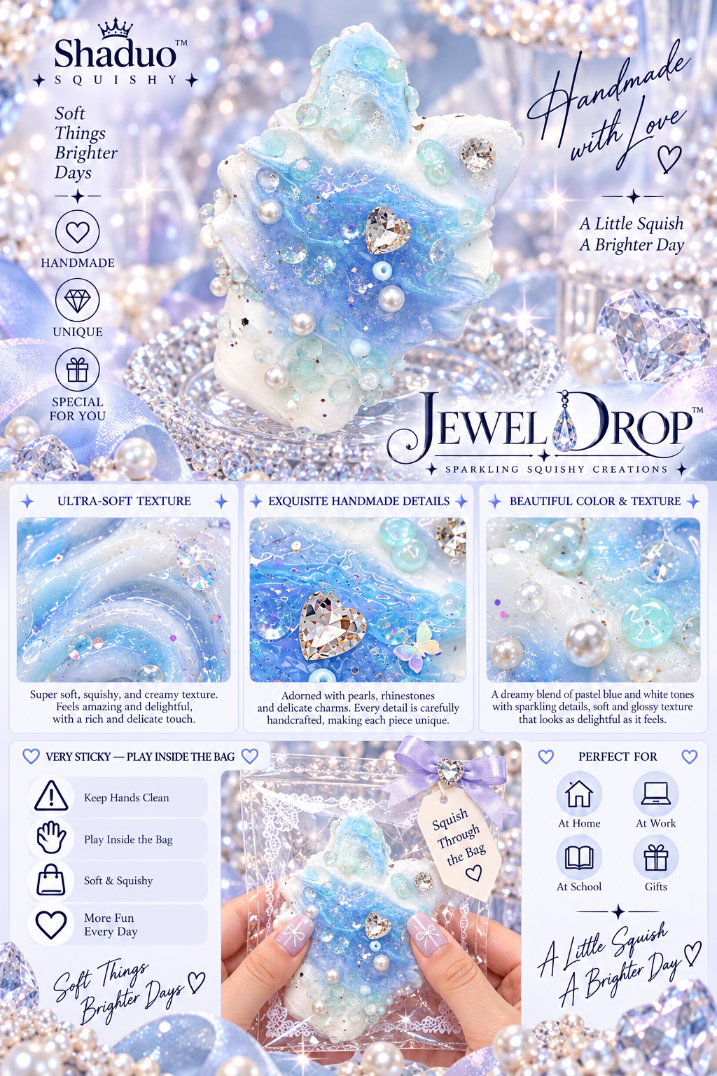 Jewel Drop Series - Ocean Crystal bunny cone & Glacier Wave Squishy