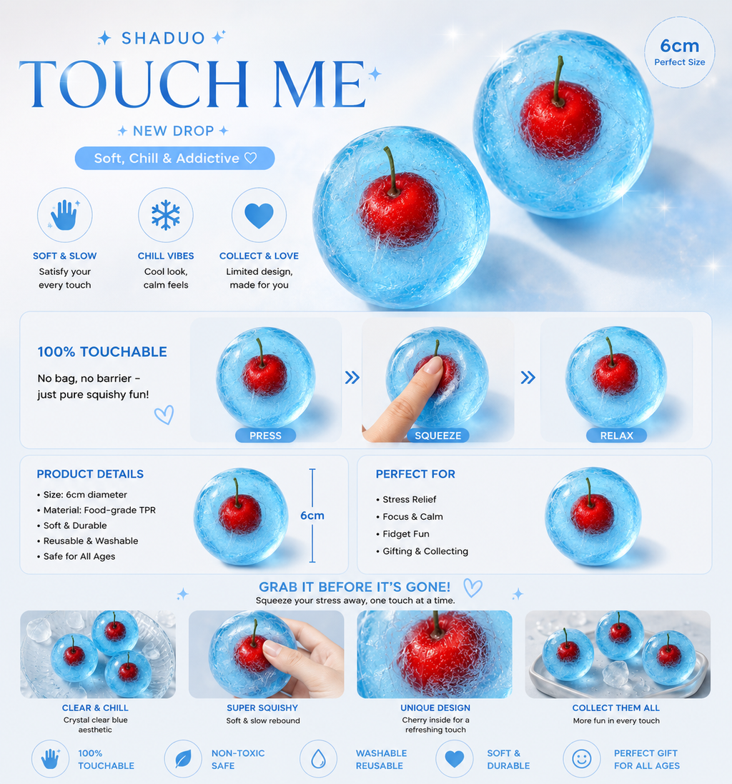 [Touch Me] Frosted Ice Blue Cherry Crystal Ball Squishy