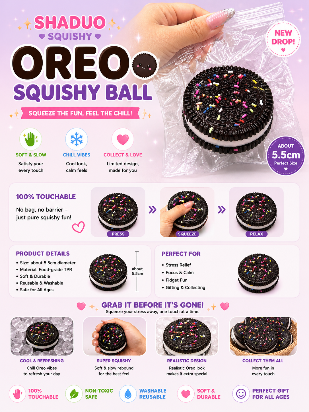Candy Dream Series - Oreo Sprinkle Cookie Sandwich Squishy Toy
